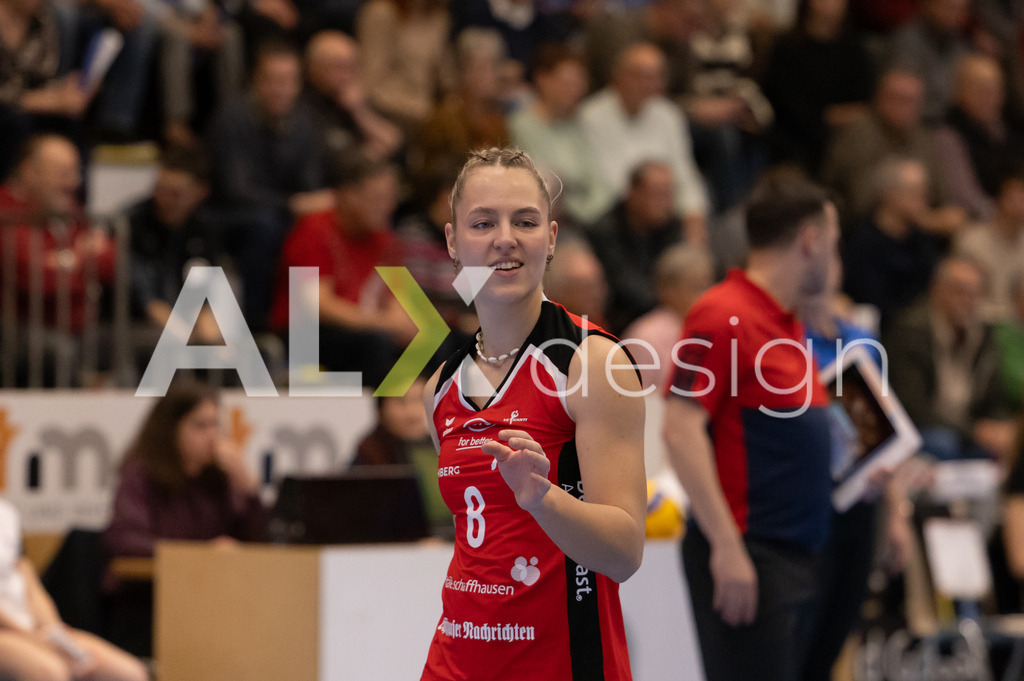 Volleyball I Frauen I Saison 2025-2026 I Volleyball NLA | Women I 1/4 Finals I VC Kanti Schaffhausen - BIWI Volleyball Franches-Montagnes I 21.02.2026 | 8 Lina-Marie Lieb (DE) (VC Kanti Schaffhausen) – Aussen - Realisiert mit Pictrs.com