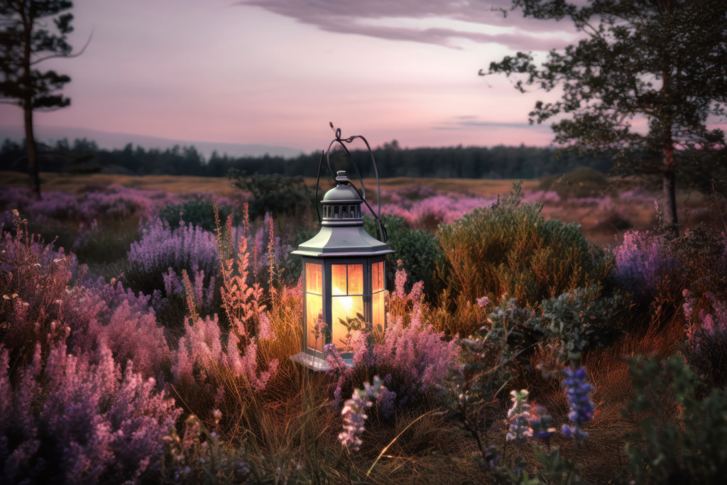 10230907 - Laterne in der Heide | Atmosphärisches digitales Bild einer Heidelandschaft.