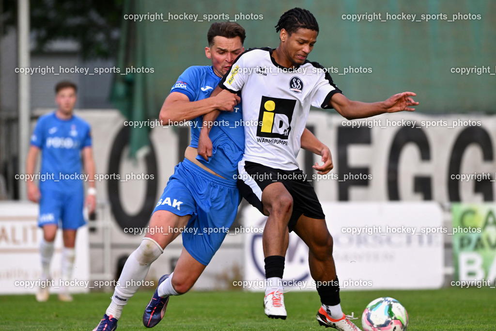 SAK vs. SV Spittal Drau 1921 | #24 Luka Gajic SAK, #22 Abdulmomen A. S. Bashir SV Spittal, SAK vs. SV Spittal Drau 1921, SAK vs. SV Spittal Drau 1921 am 23.05.2025 in Klagenfurt (Sportpark Welzenegg), Austria, (Photo by Bernd Stefan)