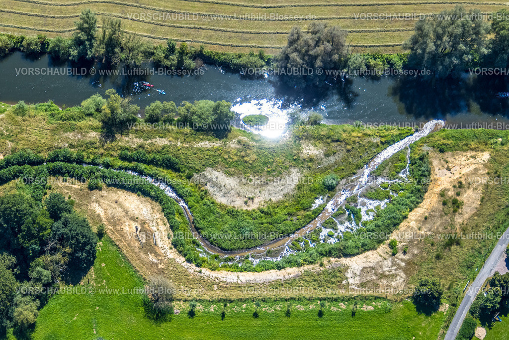 Schermbeck240801882-2 | Luftbild, Schermbecker Mühlenbach Flussmäander Zufluss in den Fluss Lippe,Lippe Idylle, Kanufahrer,  Bricht, Schermbeck, Ruhrgebiet, Nordrhein-Westfalen, Deutschland