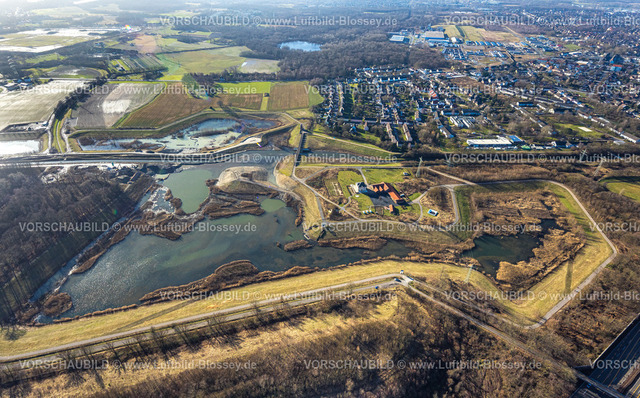 Dortmund240102498 | Luftbild, Hochwasserrückhaltebecken Mengede / Emscher-Auen, Hof Emschertal, Wohngebiet Ortsteil Ickern, Ickern, Castrop-Rauxel, Ruhrgebiet, Nordrhein-Westfalen, Deutschland