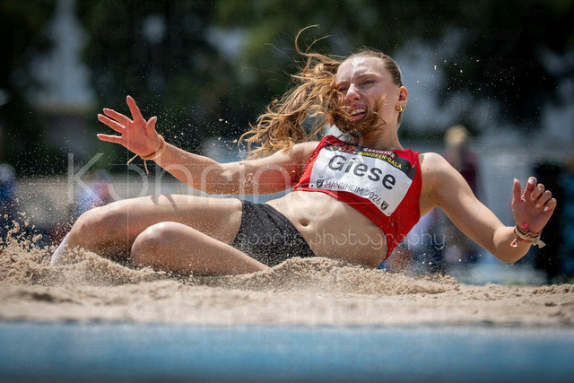 Juniorengala 2026; Mannheim, 14.06.2026 | MANNHEIM, GERMANY - JUNE 14, 2026 : Amelie Giese (GER/TSV Zirndorf) competing in the women’s long jump during the Juniorengala 2026 at Michael-Hoffmann-Stadion on June 14, 2026 in Mannheim, Germany.