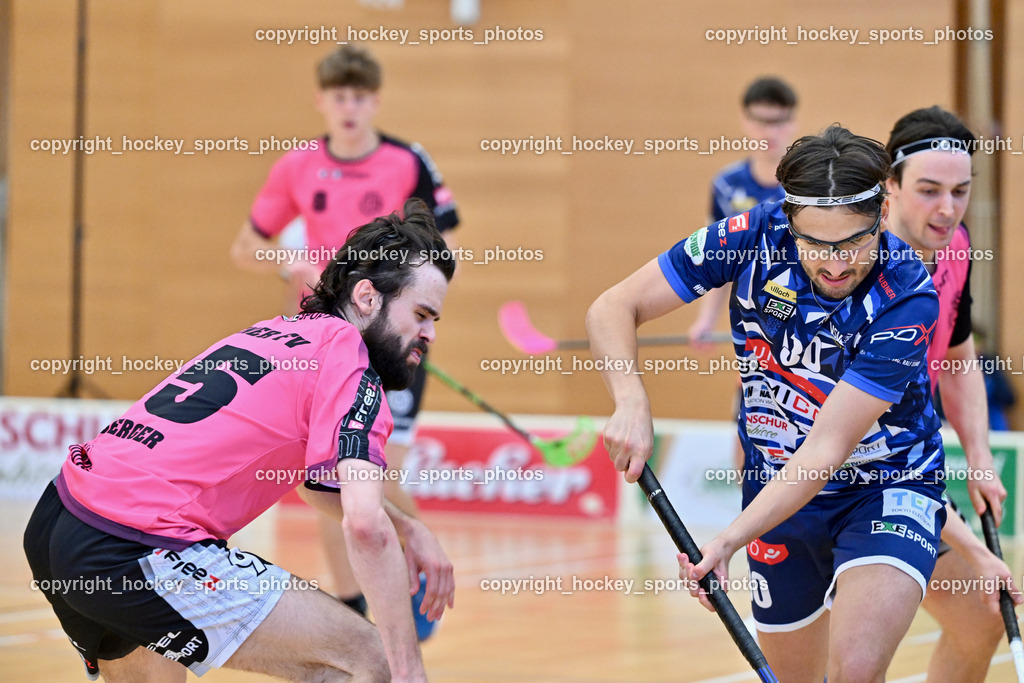 VSV Unihockey vs. Wiener Floorball Verein | #95 FELSBERGER Niklas Wiener Floorballverein, #30 Christoph Steiner VSV Unihockey, VSV Unihockey vs. Wiener Floorball Verein, VSV Unihockey vs. Wiener Floorball Verein am 18.05.2025 in Villach (Ballspielhalle St. Martin), Austria, (Photo by Bernd Stefan)