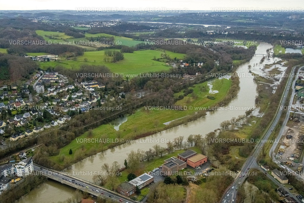 Witten231201975Ruhr | Luftbild, Ruhrhochwasser, Weihnachtshochwasser 2023, starke Regenfälle,  , Witten, Ruhrgebiet, Nordrhein-Westfalen, Deutschland