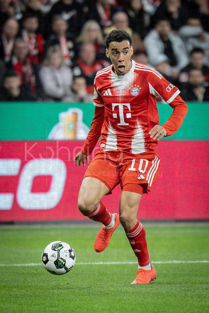 DFB Cup semifinal match Bayer 04 Leverkusen vs. FC Bayern Munich, 22.04.2026 | LEVERKUSEN, GERMANY - APRIL 22, 2026:  Jamal Musiala (FC Bayern Muenchen, 19) during the German DFB Cup semifinal match between Bayer 04 Leverkusen vs. FC Bayern Munich at BayArena on April 22, 2026 in Leverkusen, Germany. DFL REGULATIONS PROHIBIT ANY USE OF PHOTOGRAPHS AS IMAGE SEQUENCES AND/OR QUASI-VIDEO.