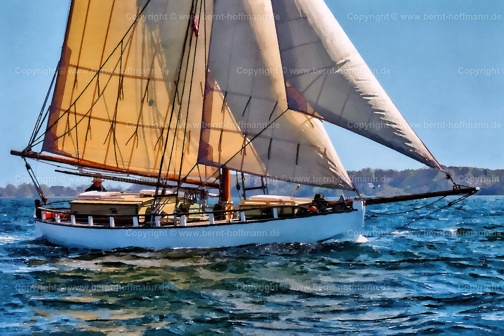 PDM2_2208_VAAR_150x100 | DIGITALKUNST. Gaffelkutter auf der Flensburger Förde. __ Der Gaffelsegler " VAAR " ist ein Bornholmer Lachskutter und segelt hier bei der traditionellen " Flensburger Rum-Regatta " mit Westkurs. __ Seitenverhältnis = 3 zu 2 - Realisiert mit Pictrs.com