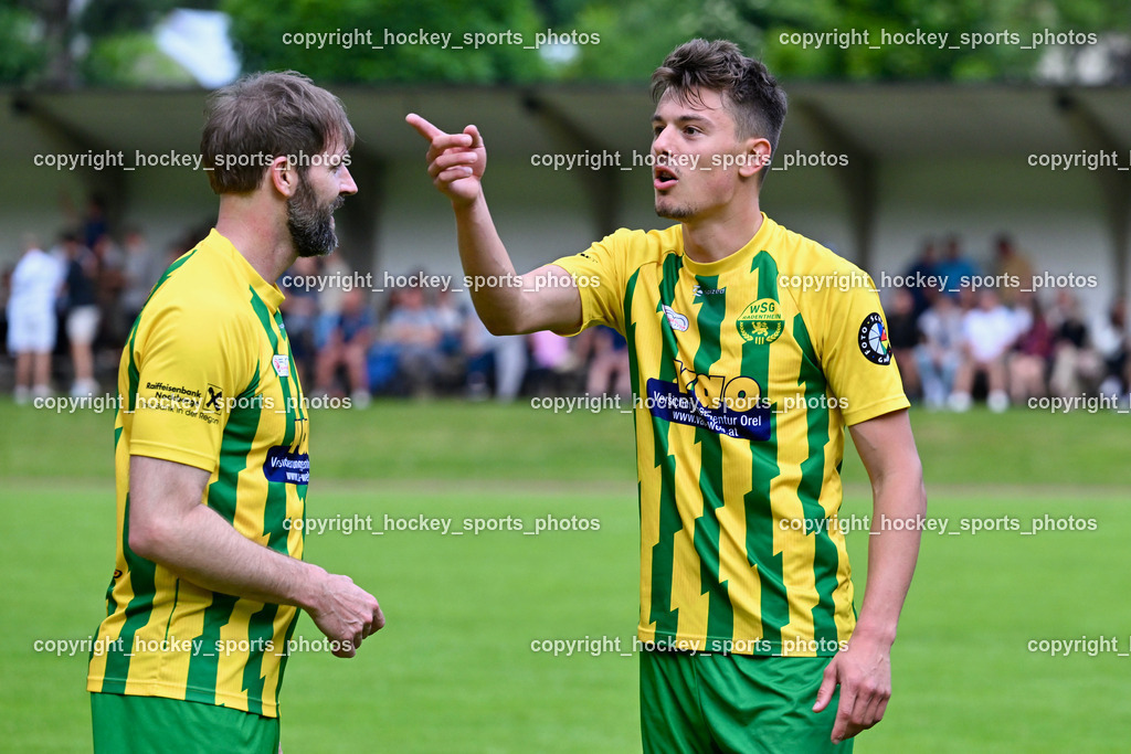 WSG Radenthein vs. St. Michael ob Bleiburg | #11 Manfred Duller WSG Radenthein, #20 Mario Patrick Tarmann WSG Radenthein, Jubel WSG Radenthein, Relegations Feier, WSG Radenthein vs. St. Michael ob Bleiburg, WSG Radenthein vs. St. Michael ob Bleiburg  am 15.06.2024 in Radenthein (Sportplatz Radenthein), Austria, (Photo by Bernd Stefan)