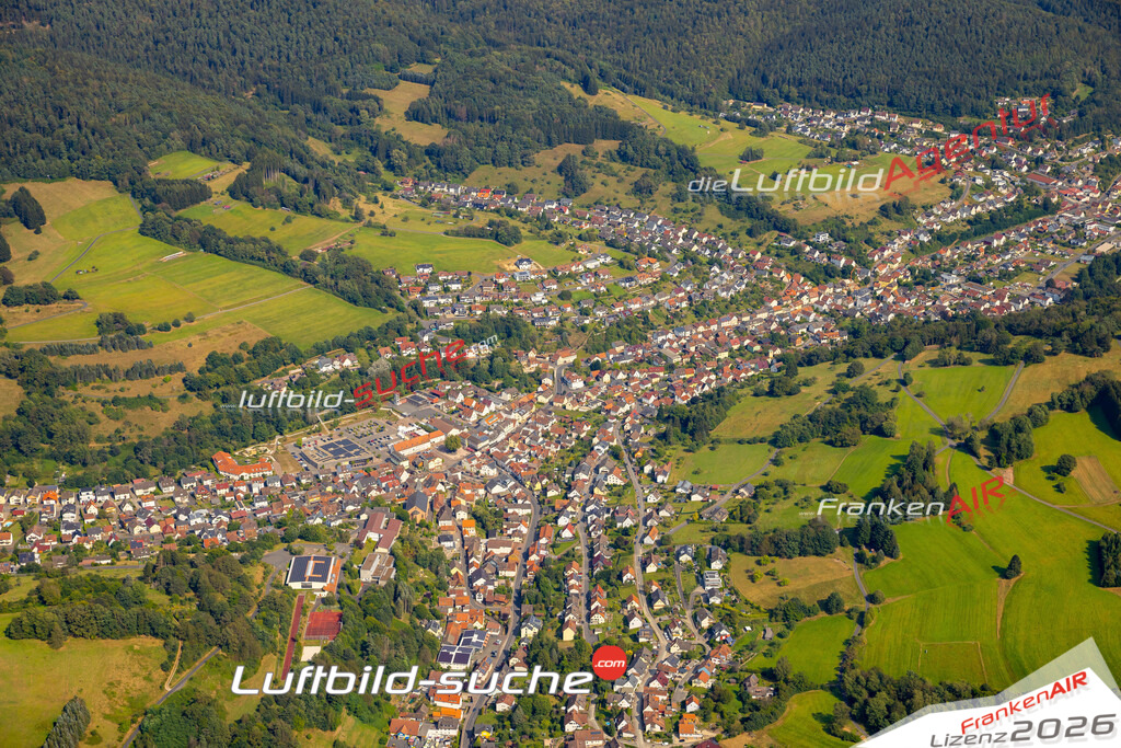 Das Luftbild zeigt :  Frammersbach - Die Luftaufnahme wurde 2024 vom UL-Flugzeug aus erstellt ( keine Drohne ) - Hochauflösende Luftaufnahme - Für grossformatige Ausdrucke geeignet. Die Geschenkidee !Mit Lizenz und Bildrechte bestellbar