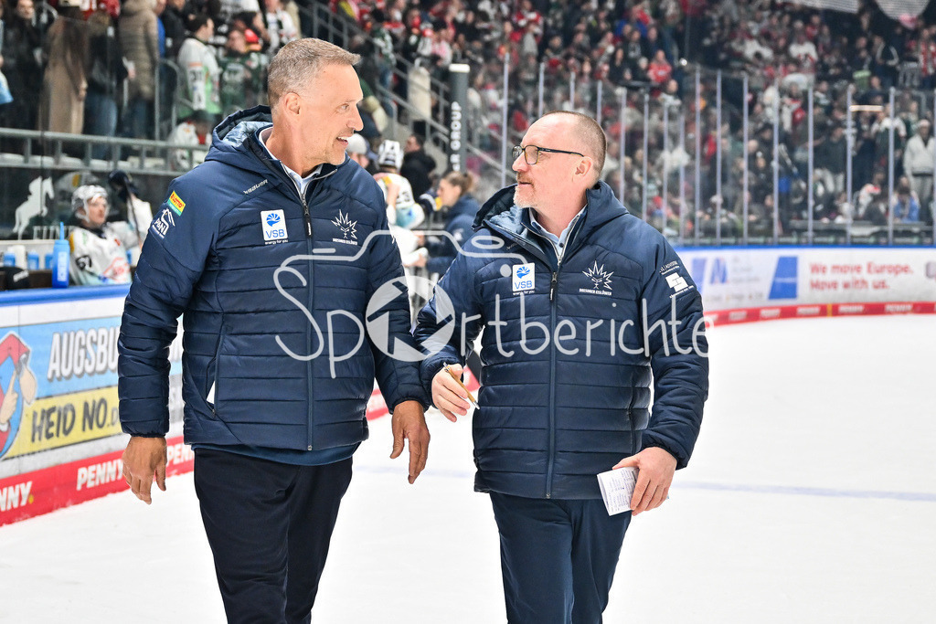 Augsburger Panther - Dresdner Eislöwen | AUGSBURG, DEUTSCHLAND - 06. MÄRZ: im Bild Gerry FLEMING (Trainer Dresdner Eislöwen) und Craig STREU (Co-Trainer Dresdner Eislöwen) während dem Match zwischen den Augsburger Panthern und den Dresdner Eislöwen am 49. Spieltag der Penny DEL im Curt Frenzel Stadion