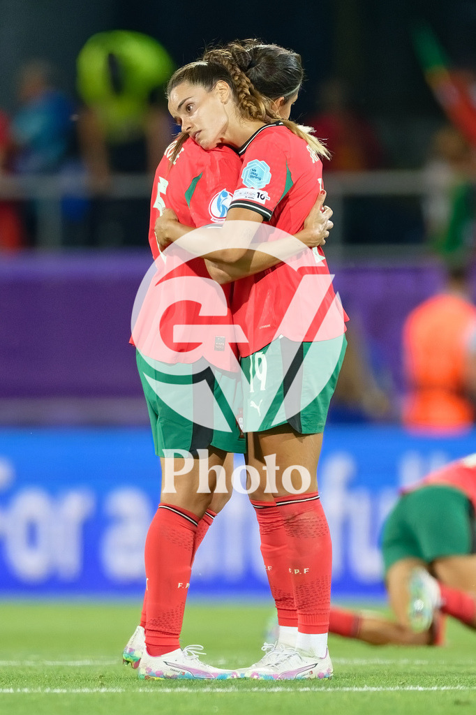Portugal v Belgium: UEFA Women's EURO 2025 Group B | SION, SWITZERLAND - JULY 11: Diana Gomes of Portugal (R) and Joana Marchao of Portugal (L) looks dejected after loosing during the UEFA Women's EURO 2025 Group B match between Portugal and Belgium at Stade de Tourbillon on July 11, 2025 in Sion, Switzerland. (Photo by Giuseppe Velletri/Sports Press Photo/Getty Images)