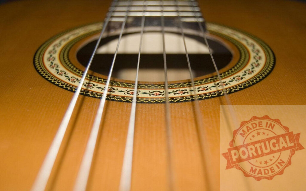 Close-up of acoustic guitar strings and sound hole showing beautiful rosette | Polished wooden acoustic guitar with steel strings and decorated rosette around the sound hole, creating a mesmerizing pattern - Realized with Pictrs.com