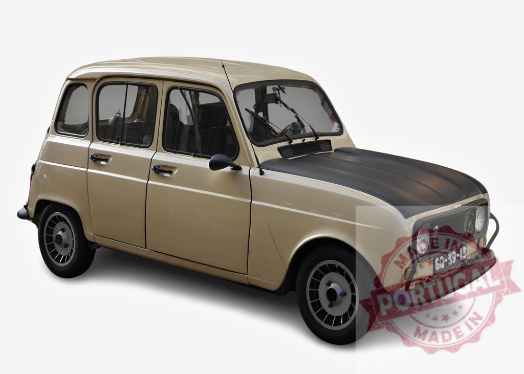 Renault 4L posing in studio with beige body and black hood | Studio shot of a vintage Renault 4L, showcasing its unique design and iconic status - Realisiert mit Pictrs.com