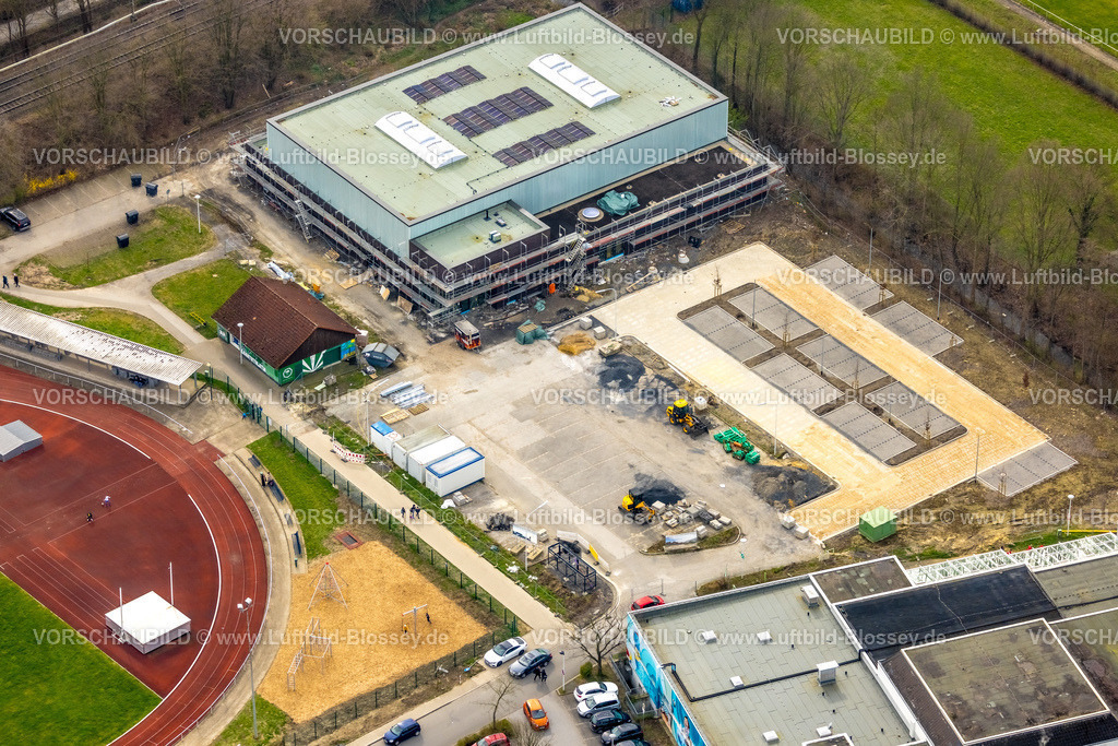 Werl240308308 | Luftbild, Sportpark Höppe, Baustelle und Neubau einer Halle am Heinrich Buchgeister Stadion, Werl, Nordrhein-Westfalen, Deutschland