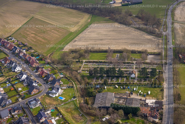 Ahlen240306135Dolberg | Luftbild, Friedhof Dolberg Gräberfeld an der Uentroper Straße, Wiesen und Felder, Bootswerft Gerhard Bicker GmbH, Ahlen, Dolberg, Ruhrgebiet, Deutschland