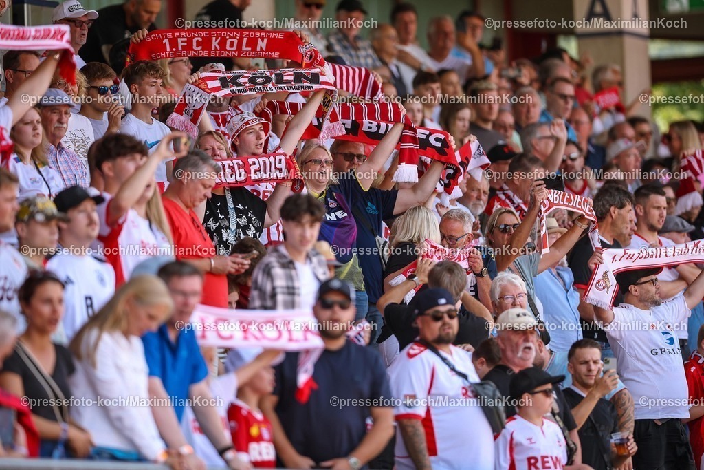 1FC12072501094 | 12.07.2025, Fußball, SV Bergisch Gladbach 09 - 1. FC Köln, Testspiel, BELKAW-Arena, Saison 2025 2026: Symbolfoto, Symbol, Symbolbild, symbolisch, Themenbild, Feature, Detailfoto, Detail, Nahaufnahme,  Zuschauer Fans Besucher Tribüne voll Fanschal FanschalsDFB regulations prohibit any use of photographs as image sequences and or quasi-video.