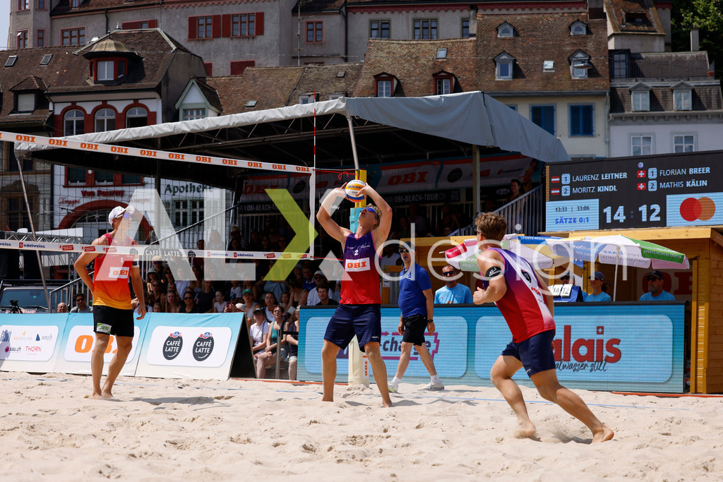 Obi BeachTour 2026 - Basel | BASEL, SWITZERLAND - JULY 19: MATHIS KÄLIN (SUI) during the Obi BeachTour 2026 match between LEITNER / KINDL (AUT) and BREER / KÄLIN (SUI) at Barfüsserplatz on July 19, 2026 in Basel, Switzerland. - Realisiert mit Pictrs.com