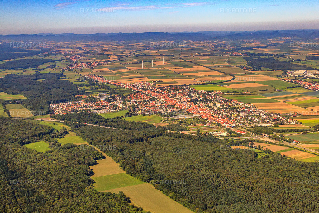 Luftbild: Stadtansicht von Südosten in Kandel im Bundesland Rheinland-Pfalz in Deutschland. Foto: IMG_32198.jpg vom 20.08.2010 durch Werner Riehm/FLY-FOTO.de