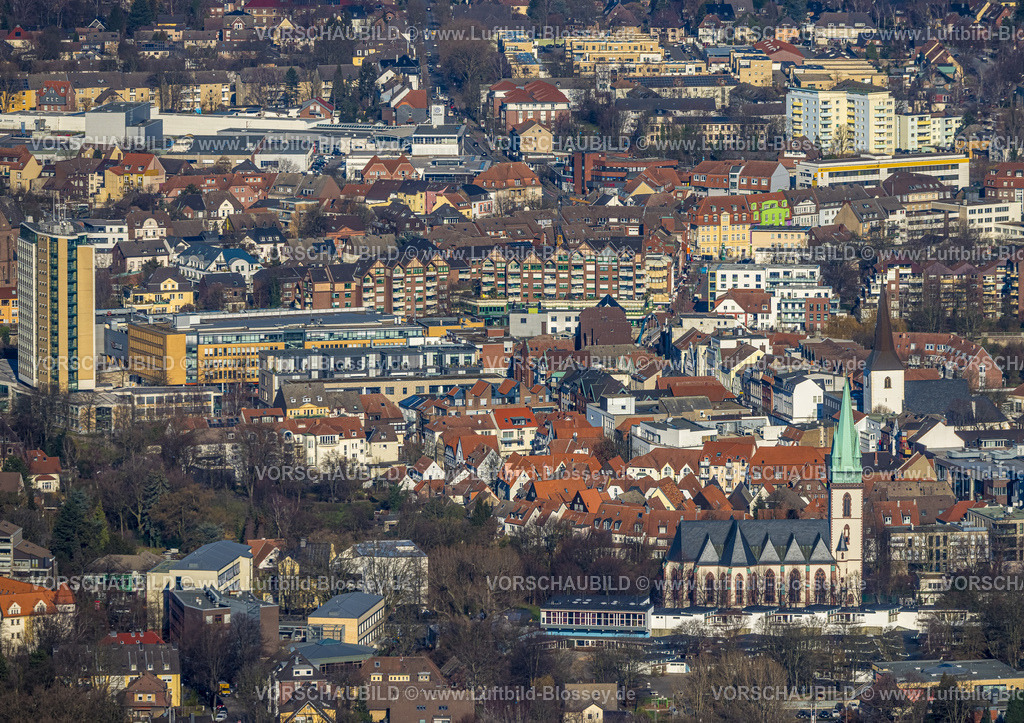 Luenen230204534 | Luftbild, City mit Rathaus Stadt Lünen, kath. Herz-Jesu-Kirche Holtgrevenstraße, Stadtkirche St. Georg, Lünen, Ruhrgebiet, Nordrhein-Westfalen, Deutschland