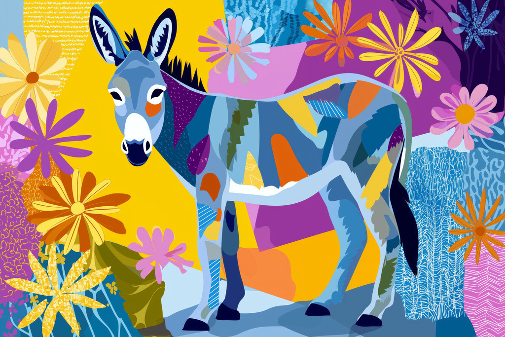 2510004 - Bunter Esel | Ein farbenfrohes Esel-Motiv als hochwertiger Kunstdruck. Wähle Ausführung und Format direkt 