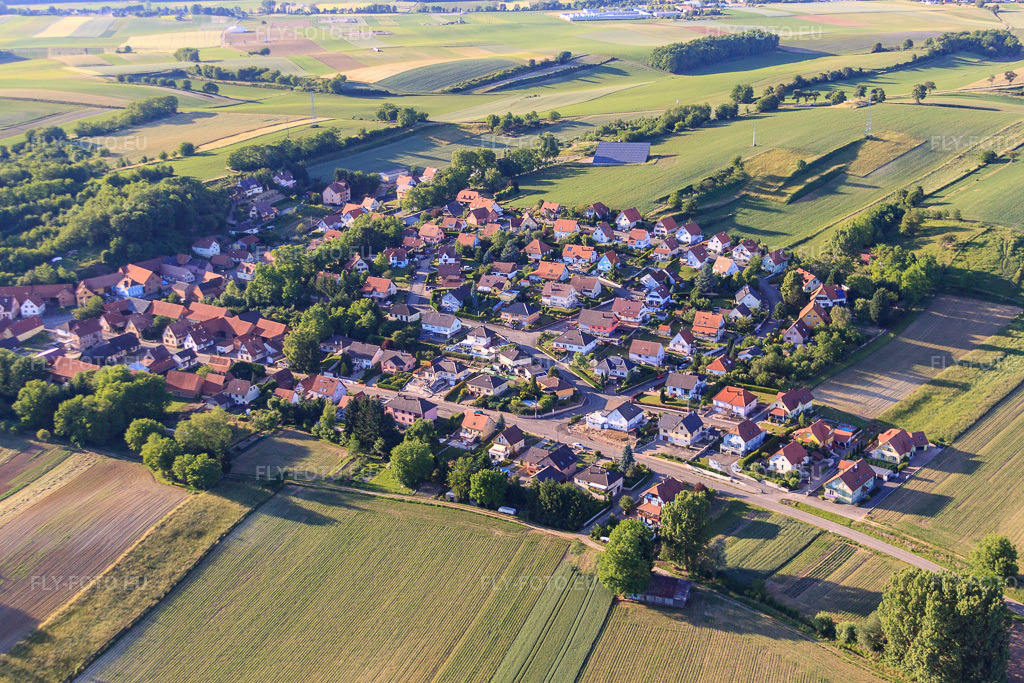 Vue aérienne: Rue des Lilas à Neewiller-près-Lauterbourg dans le département Bas Rhin, France – .Photo: IMG_66616.jpg prise le 05/06/2014 par Werner Riehm/FLY-FOTO.eu – Résolution de l'original: 4752 x 3168 px
