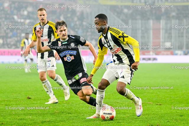 AUT, Admiral Bundesliga, LASK Linz vs SK Sturm Graz | 27.10.2024, Raiffeisen Arena Linz, AUT, Admiral Bundesliga, LASK Linz vs SK Sturm Graz, im Bild William Boving Vick of Puntigamer Sturm Graz , Melayro Bogarde of Lask// Admiral Bundesliga Match between LASK Linz and SK Sturm Graz in Linz, Austria on 2024/10/27
