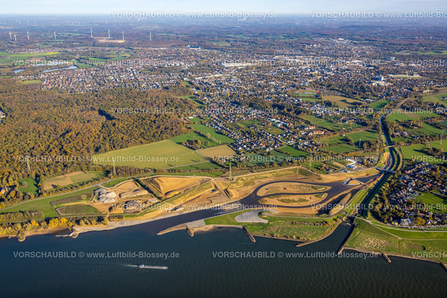 Dinslaken221102405Emschermuendung | Luftbild der alten und der neuen Emschermündung auf der Stadtgrenze zwischen Dinslaken und Voerde, Mündung in den Fluß Rhein, Emscherumbau, EGLV, Emschergenossenschaft, neue Emschermündung, Fischtreppe, Ruhrgebiet, Nordrhein-Westfalen, Deutschland