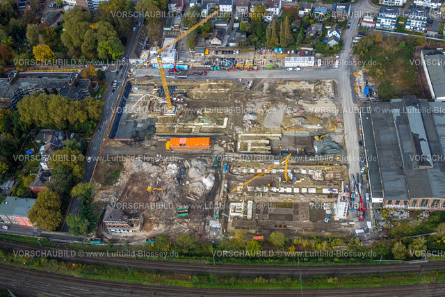 Herne241015652 | Luftbild, Baustelle und Abrissarbeiten für FunkenbergQuartier zwischen Baumstraße und Fabrikstraße, Baukau, Herne, Ruhrgebiet, Nordrhein-Westfalen, Deutschland