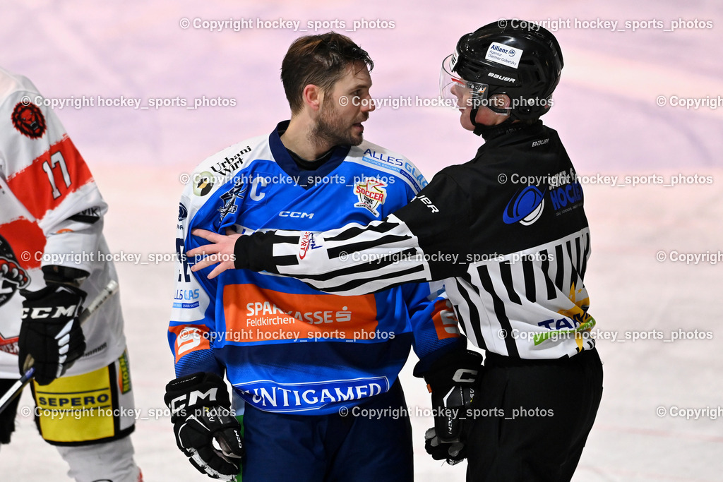 ESC SPARKASSE STEINDORF vs. EV ZELTWEG MURTAL LIONS | #57 Wilfan Franz ESC Steindorf, Frieser Alexander Referee, ESC SPARKASSE STEINDORF vs. EV ZELTWEG MURTAL LIONS, ESC SPARKASSE STEINDORF vs. EV ZELTWEG MURTAL LIONS am 27.12.2025 in Steindorf (Ossiachersee Halle), Austria, (Photo by Bernd Stefan)