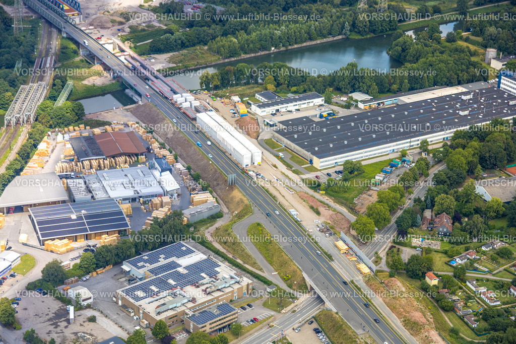 Herne250702907A43 | Luftbild, Großbaustelle Autobahnkreuz Herne mit Tunnelbau, Autobahn A43 zwischen Recklinghausen Emscher- und Rhein-Herne-Kanal Überführung und Abfahrt Bochum Riehmke , Autobahn A42, Baukau-West, Herne, Ruhrgebiet, Nordrhein-Westfalen, Deutschland