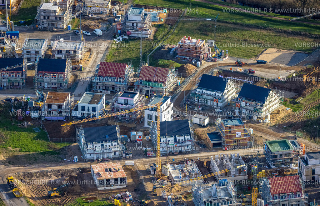 Duisburg230100145Angerbogen | Luftbild, Baugebiet Am Angerbogen, Neubaugebiet, Einfamilienhaus, Reihenhäuser, Neubauten,  Huckingen, Duisburg, Ruhrgebiet, Nordrhein-Westfalen, Deutschland