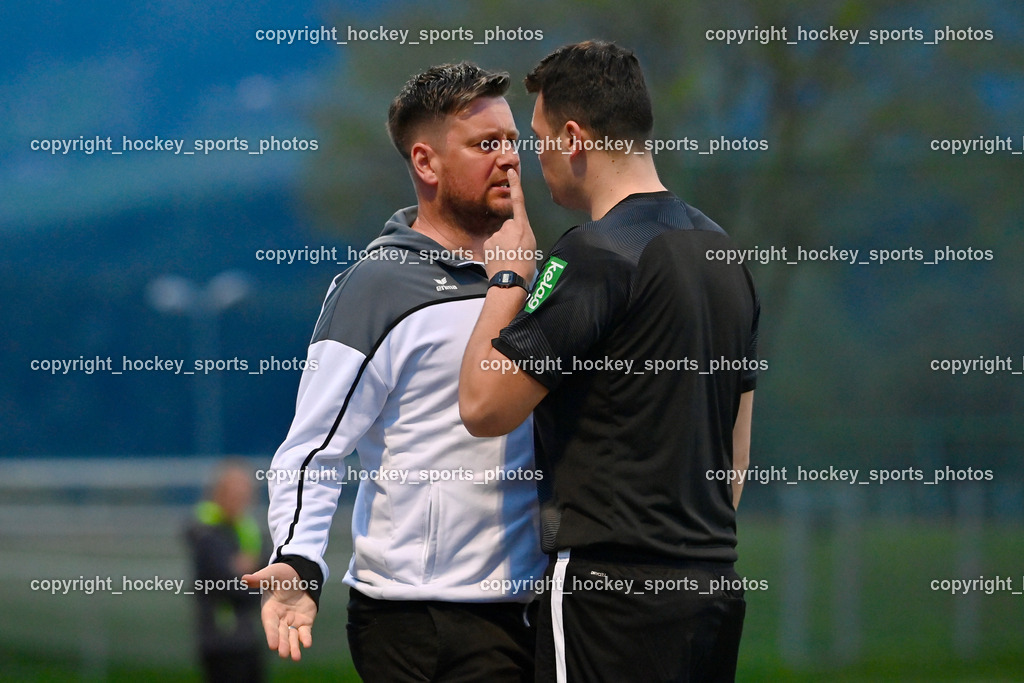 SV Spittal vs. VST Völkermarkt 5.4.2024 | Headcoach SV Spittal Philipp Dabringer, Hrvacic Nedim Referee, SV Spittal vs. VST Völkermarkt 5.4.2024, SV Spittal vs. VST Völkermarkt am 05.04.2024 in Spittal an der Drau (Goldeck Stadion), Austria, (Photo by Bernd Stefan)
