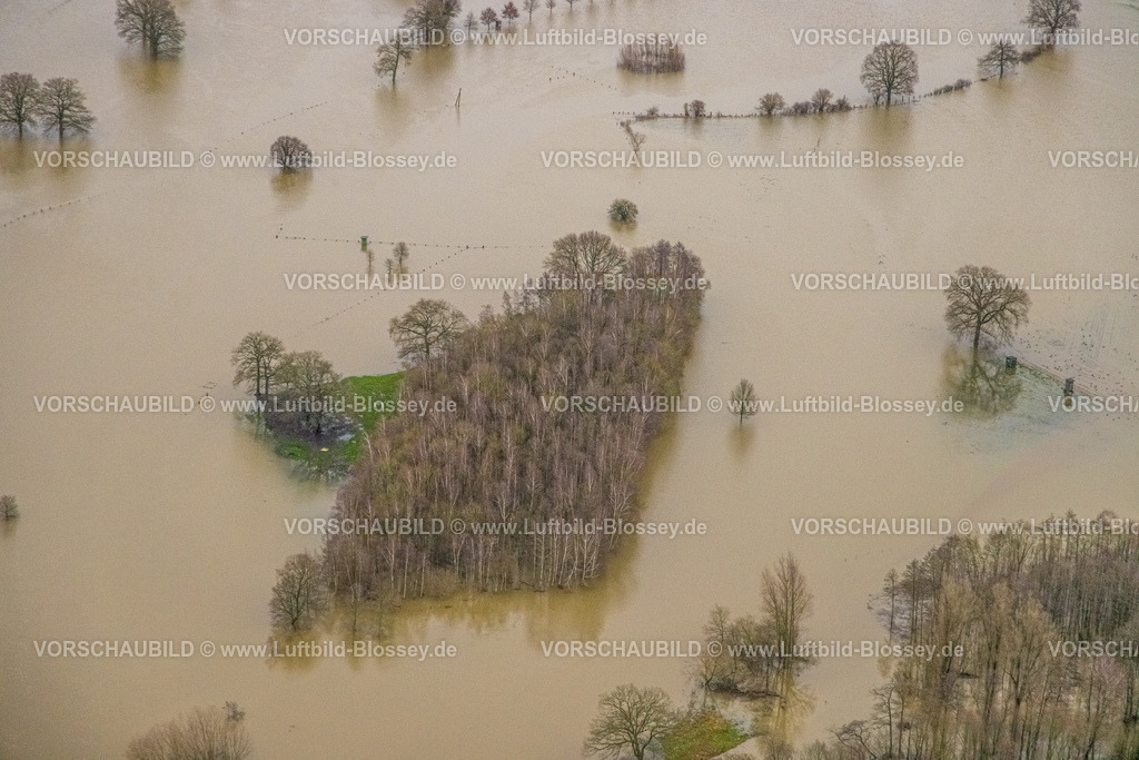 Dorsten231204255Lippe | Luftbild vom Hochwasser der Lippe, Weihnachtshochwasser 2023, Fluss Lippe tritt nach starken Regenfällen über die Ufer, Überschwemmungsgebiet Mündungsgebiet Weierbach, Bäume im Wasser, Brassert, Marl, Ruhrgebiet, Nordrhein-Westfalen, Deutschland