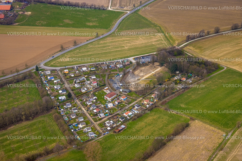 Wickede240308088 | Luftbild, Kleingartenanlage Zum Ruhrblick, mit Baustelle, Wickede/Ruhr, Nordrhein-Westfalen, Deutschland