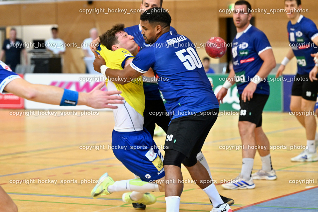 SC Ferlach vs. UHC Hollabrunn | #12 PAVLOV Hari UHC Hollabrunn, #50 GONZALEZ-MARTINEZ Adonis, #81 MILICEVIC Adrian SC Ferlach, SC Ferlach vs. UHC Hollabrunn, SC Ferlach vs. UHC Hollabrunn am 20.09.2025 in Ferlach (Ballspielhalle Ferlach), Austria, (Photo by Bernd Stefan)