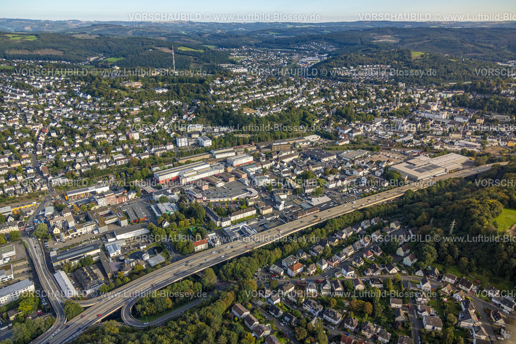 Siegen230912331 | Luftbild, Ortsansicht und Hüttentalstraße Bundesstraße B54, Gewerbegebiet Hagener Straße, Siegen-Kernband, Siegen, Siegerland, Nordrhein-Westfalen, Deutschland