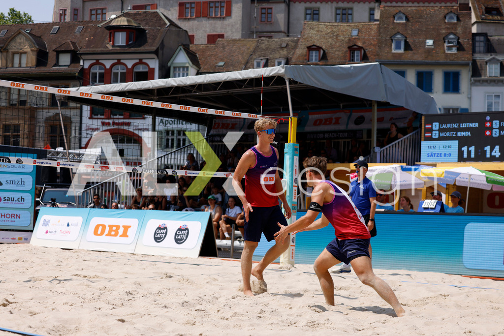 Obi BeachTour 2026 - Basel | BASEL, SWITZERLAND - JULY 19: FLORIAN BREER (SUI) and MATHIS KÄLIN (SUI) during the Obi BeachTour 2026 match between LEITNER / KINDL (AUT) and BREER / KÄLIN (SUI) at Barfüsserplatz on July 19, 2026 in Basel, Switzerland. - Realisiert mit Pictrs.com