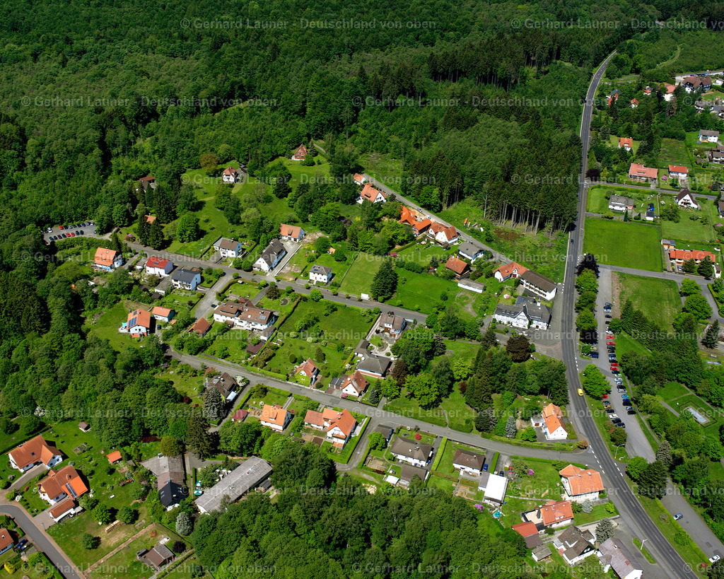 2614033 | ILBESHAUSEN-HOCHWALDHAUSEN 09.06.2006 Landwirtschaftliche Nutzflächen und Feldgrenzen  umsäumen das Siedlungsgebiet des Dorfes in Ilbeshausen-Hochwaldhausen im Bundesland Hessen, Deutschland // Agricultural land and field boundaries surround the settlement area of the village  in Ilbeshausen-Hochwaldhausen in the state Hesse, Germany Foto: Gerhard Launer