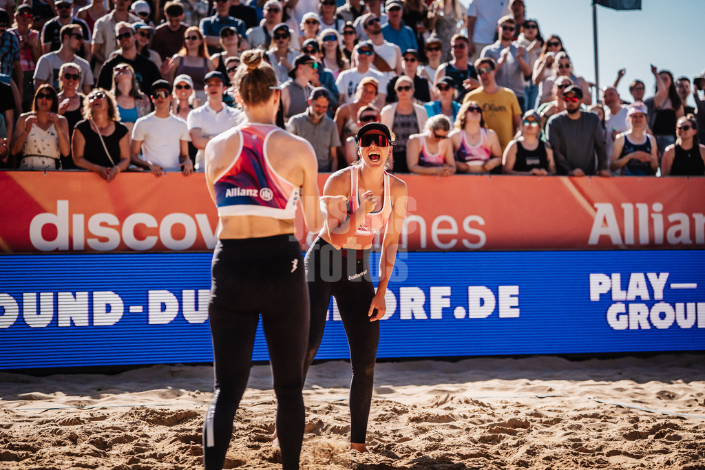 Beachvolleyball | Frauen | Allianz German Beach Tour 2025 | Tourstop Düsseldorf | 11.05.2025 | v.l. Tabea Schwarz und Lisa Kotzan jubeln