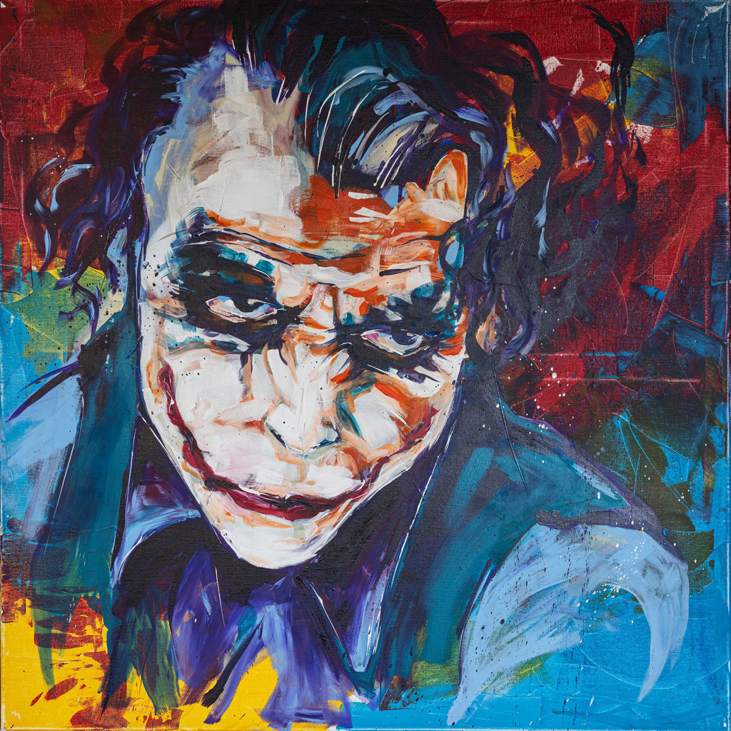Joker Portrait | Batman´s Joker, Heath Ledger
Acryl auf Leinwand mit Keilrahmen
Stil: poppig modern (Pinsel, Spachtel)
im Original BxH: 100x100 cm - Realisiert mit Pictrs.com