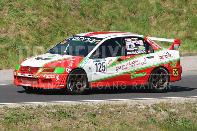 FIA European Hill Climb Championship – Rechberg 2026 | FIA European Hill Climb Championship at Rechberg, held from 24 to 26 April 2026 near Tulwitz, Styria, Austria. The image shows Andreas MUSSBACHER (AUT) Mitsubishi Lancer Evo 7.