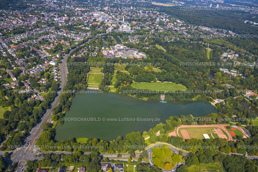 Gelsenkirchen240807669GE-Nord | Luftbild, Berger See, hinten Bergmannsheil und Kinderklinik Buer gGmbH, Buer, Gelsenkirchen, Ruhrgebiet, Nordrhein-Westfalen, Deutschland