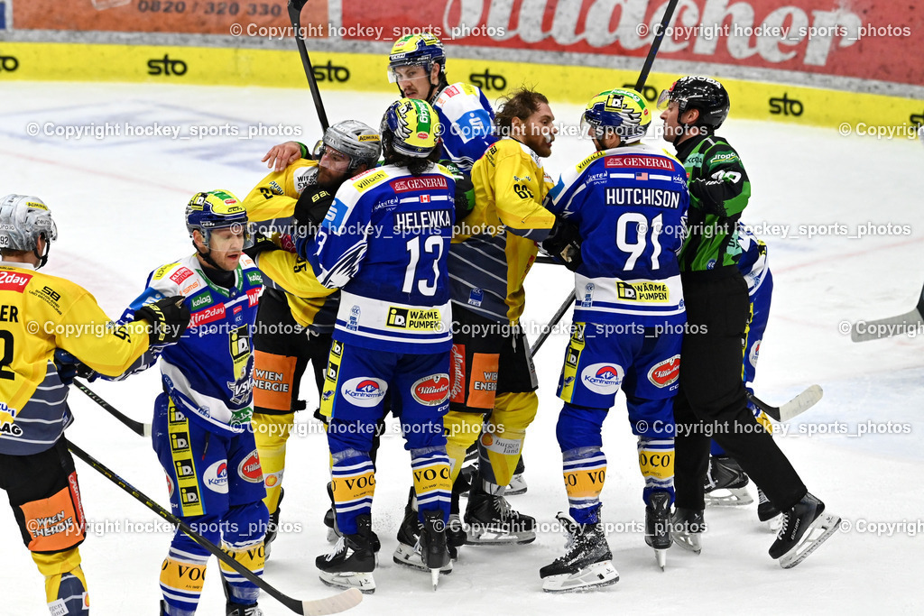 EC IDM Wärmepumpen VSV vs. Vienna Capitals | #13 Adam Helewka EC VSV, #95 Mark Katic EC VSV, HRIBAR MATJAŽ Referee, PUFF WOLFGANG Referee, #2 Dylan MacPherson EC VSV, #62 Mitch Hults Vienna Capitals, #72 John Hughes EC VSV, #91 Nick Hutchison EC VSV, EC IDM Wärmepumpen VSV vs. Vienna Capitals, EC IDM Wärmepumpen VSV vs. Vienna Capitals am 28.01.2026 in Villach (Stadthalle Villach), Austria, (Photo by Bernd Stefan)