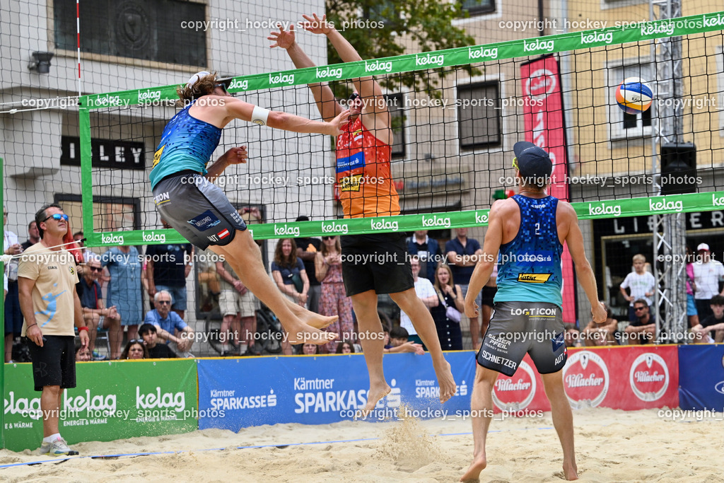 Beachvolleyball Villach Rathausplatz 2025 | Florian Schnetzer, Felix Friedl, Beachvolleyball Villach Rathausplatz 2025, Beachvolleyball Villach Rathausplatz am 17.08.2025 in Villach (Rathausplatz), Austria, (Photo by Bernd Stefan)