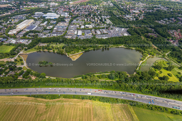 Bochum220603773 | Luftbild, Ümminger See mit neuer Vogelinsel, Autobahn A43, Langendreer, Bochum, Ruhrgebiet, Nordrhein-Westfalen, Deutschland
