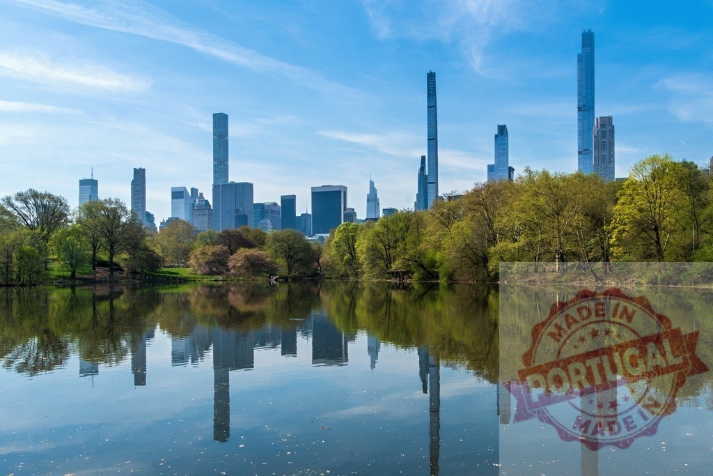 Midtown Manhattan skyline reflecting in The Pond in Central Park, New York City | New York City skyline reflected in The Pond in Central Park during a beautiful spring day - Realized with Pictrs.com