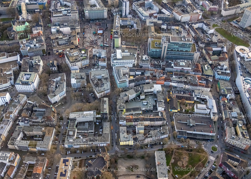 Essen230101822 | Luftbild, Kopstadtplatz und Flachsmarkt, Stadtkern, Essen, Ruhrgebiet, Nordrhein-Westfalen, Deutschland
