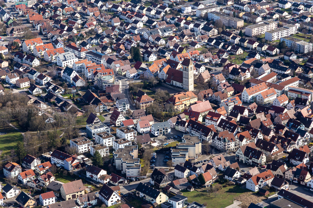 Luftbild: St. Veit-Kirche in Gärtringen im Bundesland Baden-Württemberg in Deutschland. Foto: IMG_125135.jpg vom 20.02.2021 durch Werner Riehm/FLY-FOTO.de