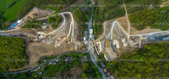 Luedenscheid240502669Rahmede-Bruecke_Autobahn-A45 | Luftbild, Lüdenscheid, Bauarbeiten an der Rahmedetalbrücke an der Autobahn A45, Verkehrsinfrastruktur, die ersten Fundamente der Brückenpfeiler sind erkennbar, Autobahnsperrung, Ruhrgebiet, Nordrhein-Westfalen, Deutschland