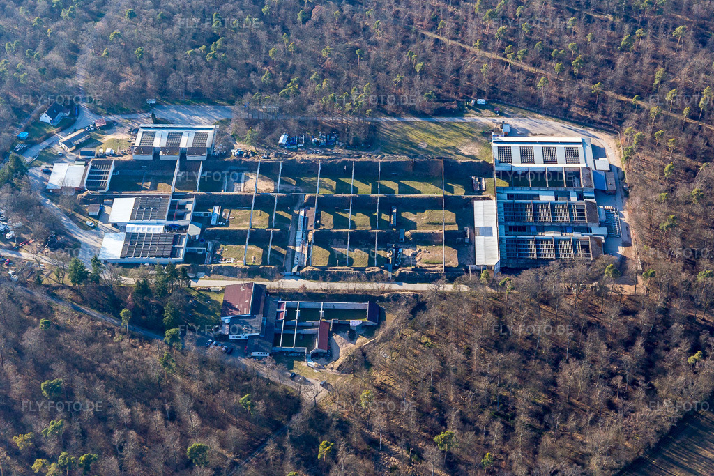 Luftbild: Übungsgelände und Trainingsbereich der Schießanlage Philippsburg in Philippsburg im Bundesland Baden-Württemberg in Deutschland. Foto: IMG_097330.jpg vom 10.03.2017 durch Werner Riehm/FLY-FOTO.de