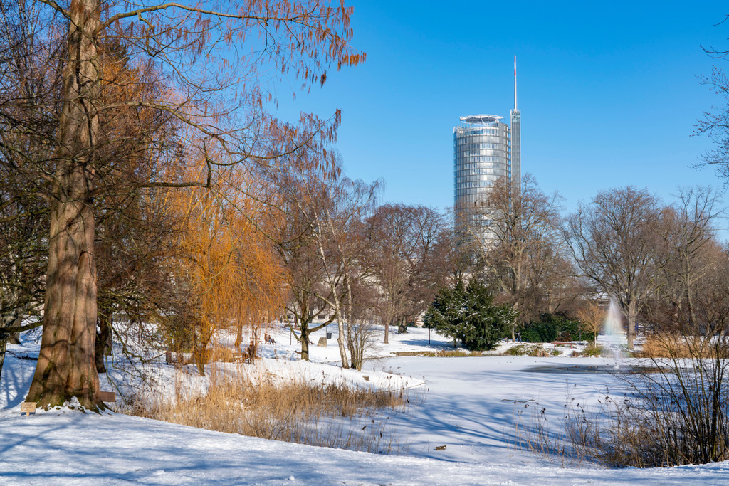 JT-210212 | Winterwetter im Ruhrgebiet, Stadtgarten Essen, Stadtpark in der Innenstadt, verschneit, zugefrorener Teich, Essen, NRW, Deutschland - Realisiert mit Pictrs.com